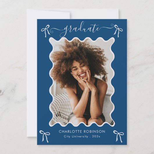 Blue Bow Graduation Party aankondiging (Voorkant)