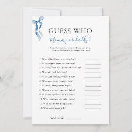 Blue Bow Guess Wie Baby shower Game Kaart