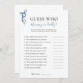 Blue Bow Guess Wie Baby shower Game Kaart (Voorkant / Achterkant)