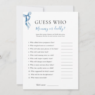 Blue Bow Guess Wie Baby shower Game Kaart