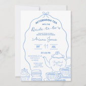 Blue Bow Hand Doodle Afternoon Tea Vrijgezellenfee Kaart (Voorkant)