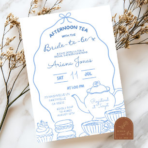 Blue Bow Hand Doodle Afternoon Tea Vrijgezellenfee Kaart