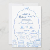 Blue Bow Hand Doodle Een Baby brouwt baby shower Kaart (Voorkant)