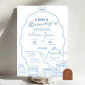 Blue Bow Hand Doodle Een Baby brouwt baby shower Kaart