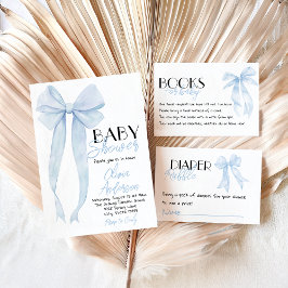 Blue Bow Hand Drawn Boy Coquette Baby shower Kaart