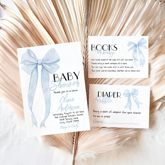 Blue Bow Hand Drawn Boy Coquette Baby shower Kaart