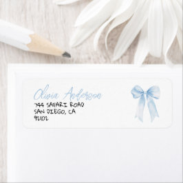 Blue Bow Hand Geschreven Drawn Boy Baby shower Etiket