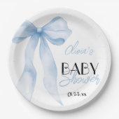 Blue Bow Hand getrokken Script Baby Boy Shower Papieren Bordje (Voorkant)