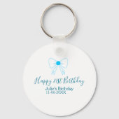 Blue bow happy 21st birthday name date girlstylish sleutelhanger (Achterkant)