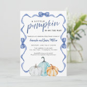 Blue Bow Herfst Baby shower pompoenen elegant Save The Date (Staand voorkant)