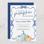 Blue Bow Herfst Baby shower pompoenen elegant Save The Date (Voorkant / Achterkant)