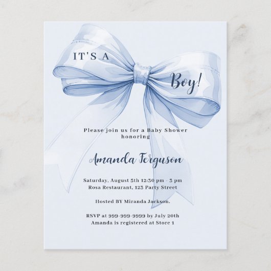 Blue bow, het is een Baby shower voor jongens (Voorkant)