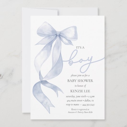 Blue Bow Het is een Boy Baby shower Kaart (Voorkant)