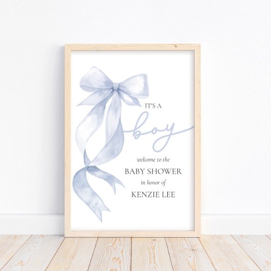 Blue Bow Het is een Boy Baby shower Poster