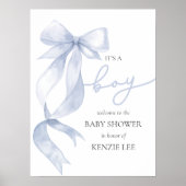 Blue Bow Het is een Boy Baby shower Poster (Voorkant)