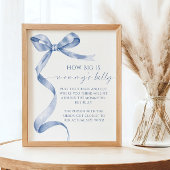 Blue Bow Hoe groot is mama's buik Baby shower spel Poster