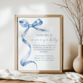 Blue Bow Hoe groot is mama's buik Baby shower spel Poster