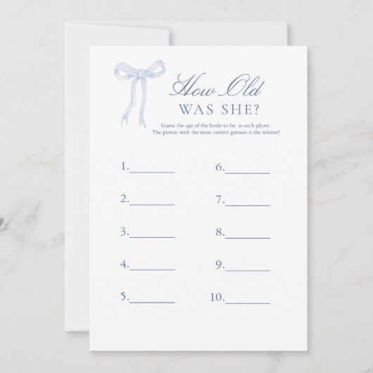 Blue Bow Hoe oud was ze aan het gokken op bruidswe Kaart (Voorkant)