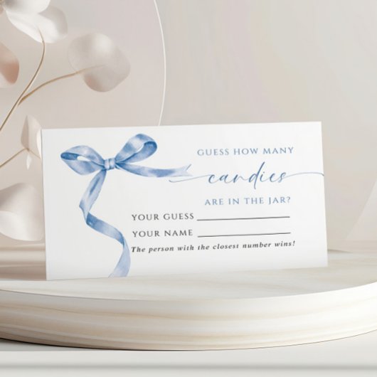 Blue Bow Hoeveel Snoepjes Douche Game Card Plaatskaartje