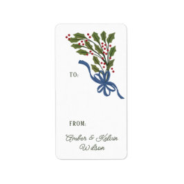 Blue Bow Holly Garland Holiday Gift Label