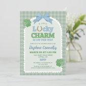 Blue Bow Horseshoe Lucky Charm Boy Baby Shower Kaart (Staand voorkant)