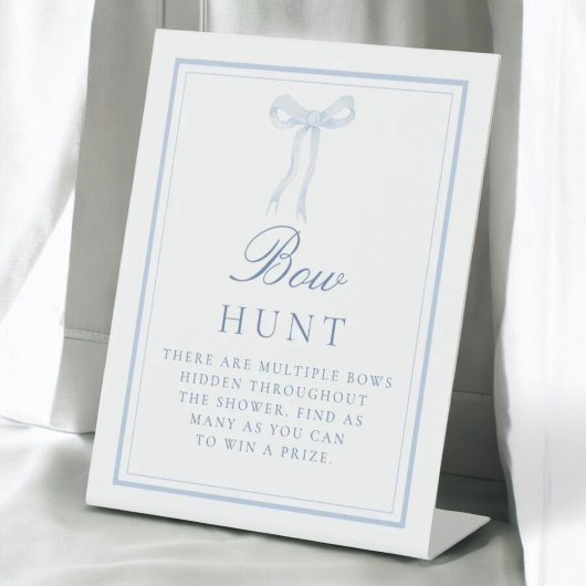 Blue Bow Hunt Coquette Vind het Bows Guess spel Reclamebord Met Voetstuk