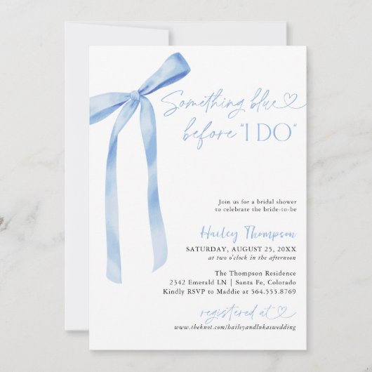 Blue Bow Iets Blauw Voordat Ik Vrijgezellenfeest D Kaart (Voorkant)