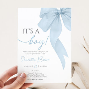 Blue Bow is een Baby shower Kaart