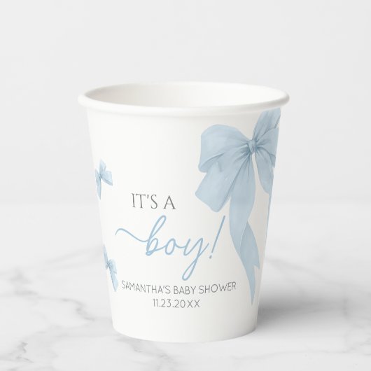 Blue Bow is een Baby shower Papieren Bekers (Voorkant)