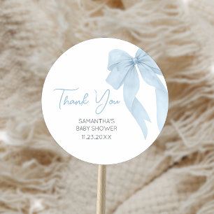 Blue Bow is een Baby shower Ronde Sticker