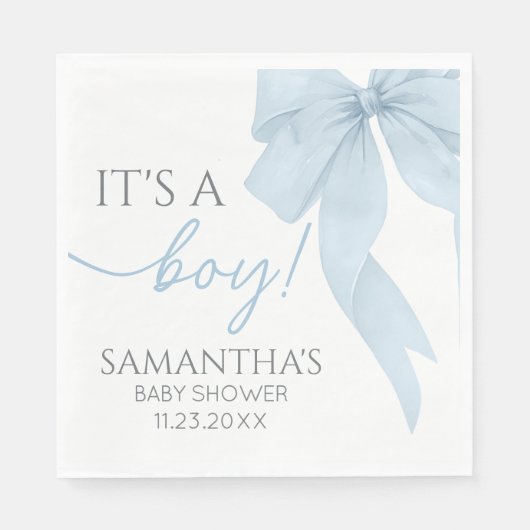 Blue Bow is een Baby shower Servet (Voorkant)