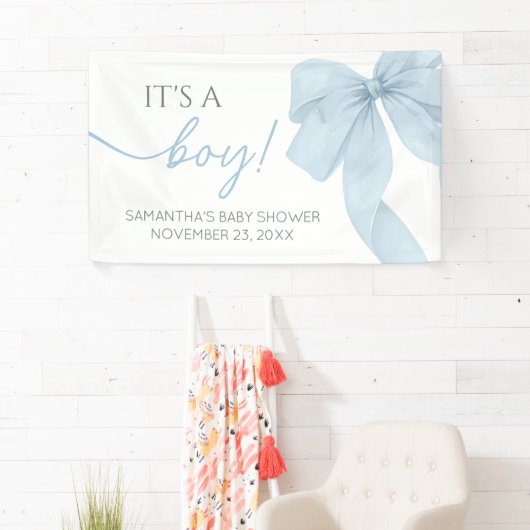 Blue Bow is een Baby shower Spandoek (Insitu)