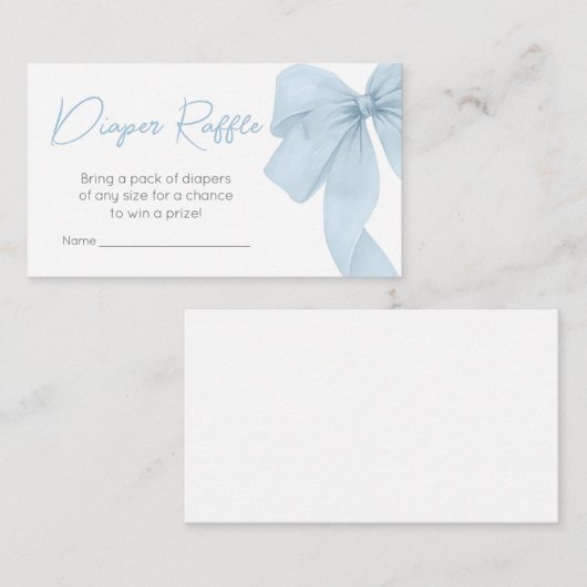 Blue Bow is een jongen Baby shower luier Raffle Informatiekaartje (Voorkant / Achterkant)