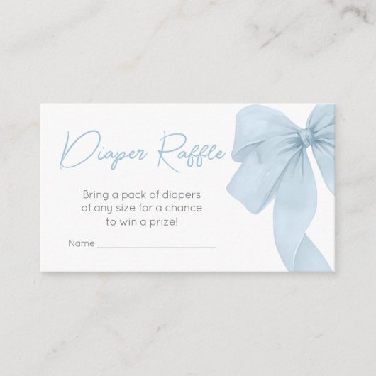 Blue Bow is een jongen Baby shower luier Raffle Informatiekaartje (Voorkant)