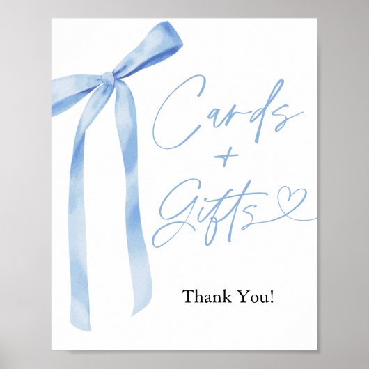 Blue Bow Kaarten en GIfts teken Poster (Voorkant)