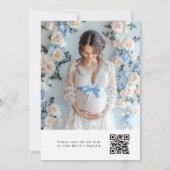 Blue Bow kalligrafie Foto QR code Baby shower Kaart (Achterkant)