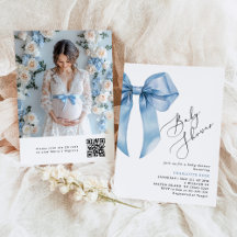 Blue Bow kalligrafie Foto QR code Baby shower