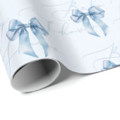 Blue Bow kalligrafie modern Baby shower Cadeaupapier (Rol Hoek)