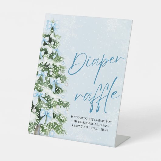 Blue Bow Kerstboom Baby shower Luier Raffle Reclamebord Met Voetstuk (Voorkant)