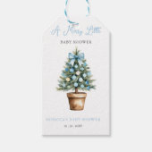 Blue Bow kerstboom vrolijk klein Baby shower Cadeaulabel (Voorkant)