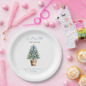 Blue Bow kerstboom vrolijk klein Baby shower Papieren Bordje (Feest)