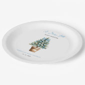 Blue Bow kerstboom vrolijk klein Baby shower Papieren Bordje (Gekanteld)