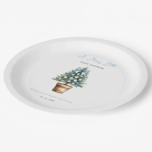 Blue Bow kerstboom vrolijk klein Baby shower Papieren Bordje (Gekanteld)