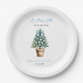 Blue Bow kerstboom vrolijk klein Baby shower Papieren Bordje (Voorkant)