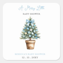 Blue Bow kerstboom vrolijk klein Baby shower Vierkante Sticker