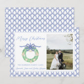 Blue Bow Kustkerst Grandmillenial Foto Feestdagenkaart (Voorkant / Achterkant)