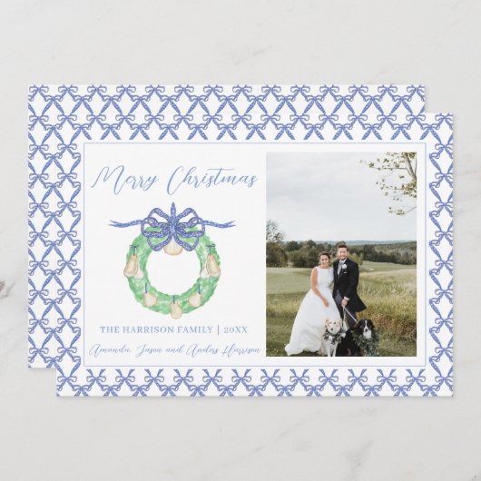 Blue Bow Kustkerst Grandmillenial Foto Feestdagenkaart (Voorkant / Achterkant)