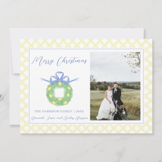 Blue Bow Kustkerst Grandmillenial Foto H Feestdagenkaart (Voorkant)