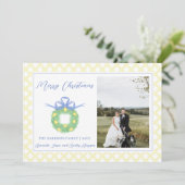 Blue Bow Kustkerst Grandmillenial Foto H Feestdagenkaart (Staand voorkant)