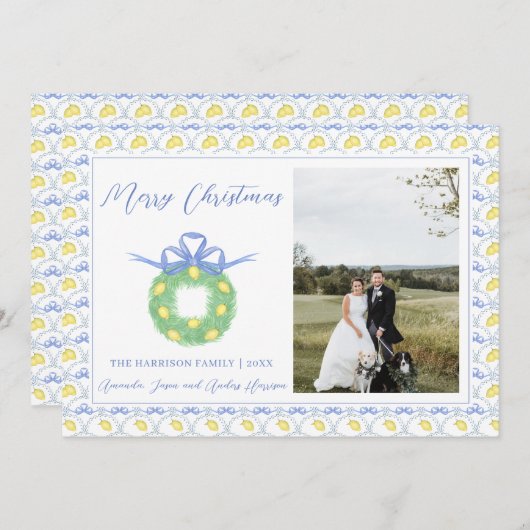 Blue Bow Kustkerst Grandmillenial Foto H Feestdagenkaart (Voorkant / Achterkant)